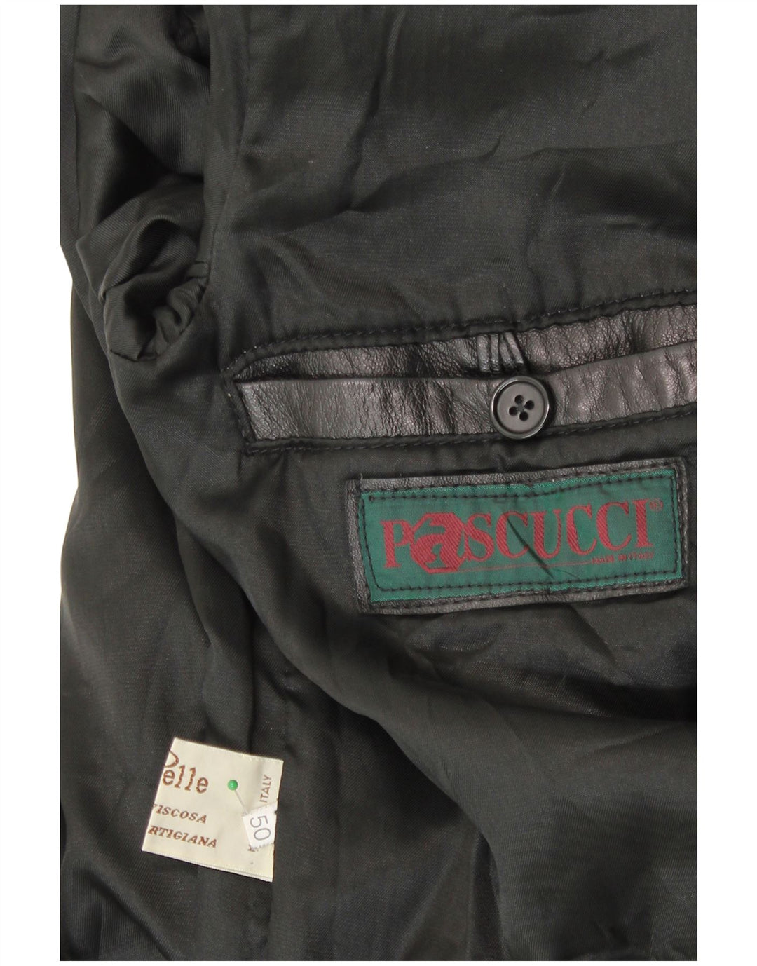 PASCUCCI Palton dublu din piele pentru bărbați IT 50, mare, neagră