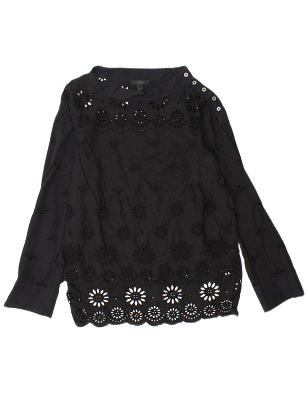 Bluză cu mânecă lungă pentru femei J. CREW Top US 2 XS bumbac floral negru