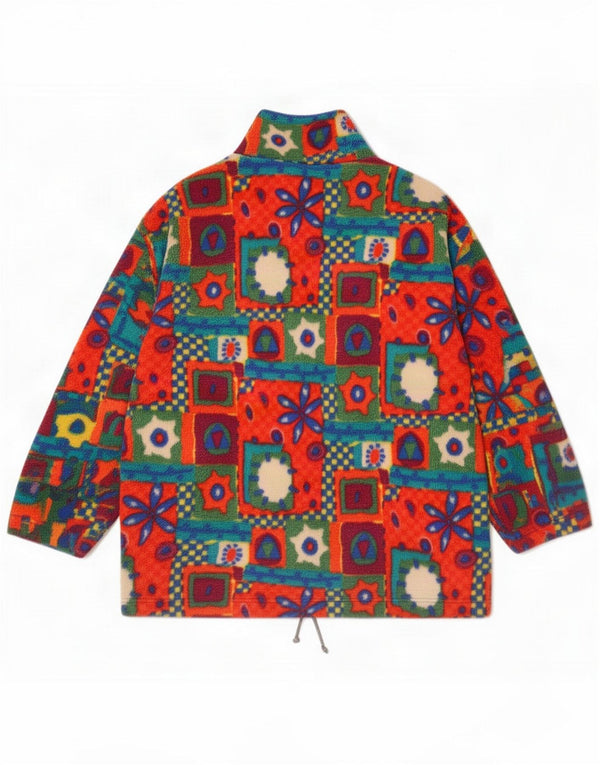 Vintage Pulover din fleece, cu fermoar, gât, cu potrivire relaxată, UK 14 Medium Red Floral
