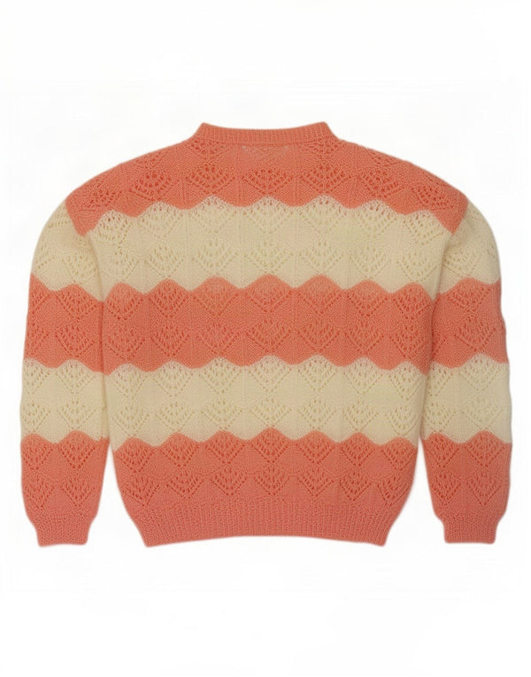 Pulover vintage pentru femei cu gât de barcă UK 16, mare, roz, cu dungi