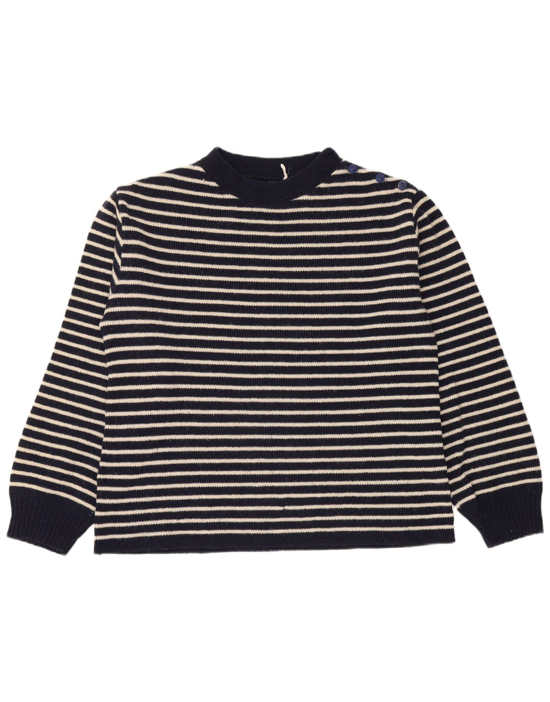 Pulover vintage pentru femei cu gât cu nasturi UK 14 Medium Bleumarin Nautic