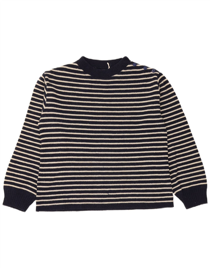 Pulover vintage pentru femei cu gât cu nasturi UK 14 Medium Bleumarin Nautic