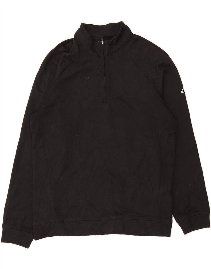 ADIDAS Mens Zip Neck Sweatshirt Jumper Medium Black Polyester Vintage Adidas and Second-Hand Adidas from Messina Hembry 