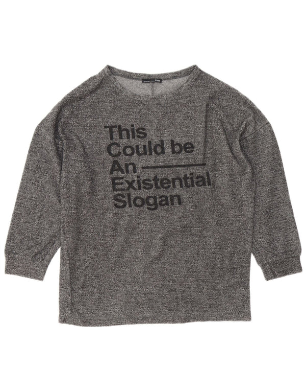 Top cu grafic supradimensionat pentru femei Zara cu mânecă lungă UK 8, mic, gri cu pete