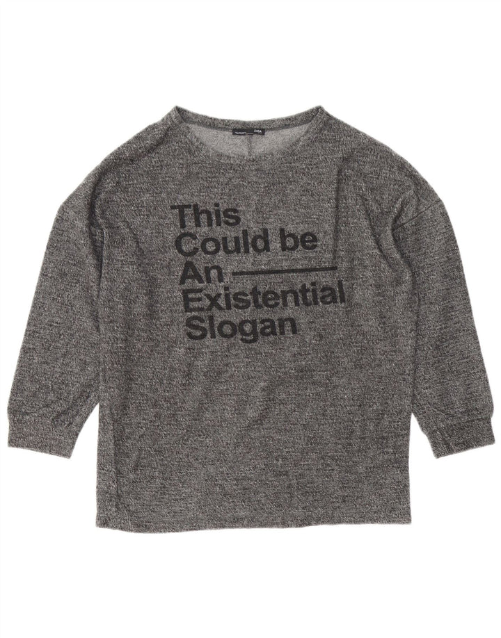 Top cu grafic supradimensionat pentru femei Zara cu mânecă lungă UK 8, mic, gri cu pete