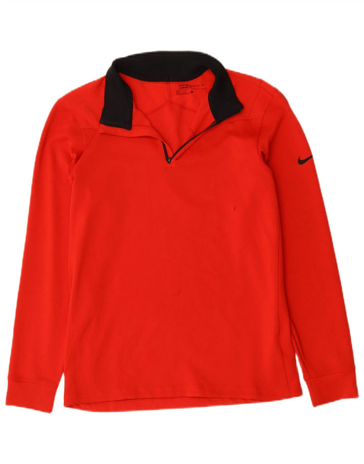 Tricou Nike Dri Fit, cu fermoar, cu mânecă lungă, roșu, poliester