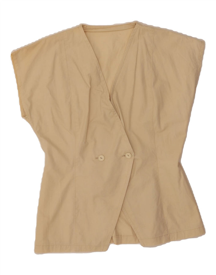 VINTAGE Womens Short Sleeve Cardigan Top UK 12 Medium Beige Vintage Vintage and Second-Hand Vintage from Messina Hembry 
