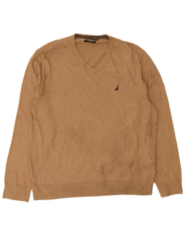 Pulover pentru bărbați Nautica cu decolteu în V, XL, bumbac, bej
