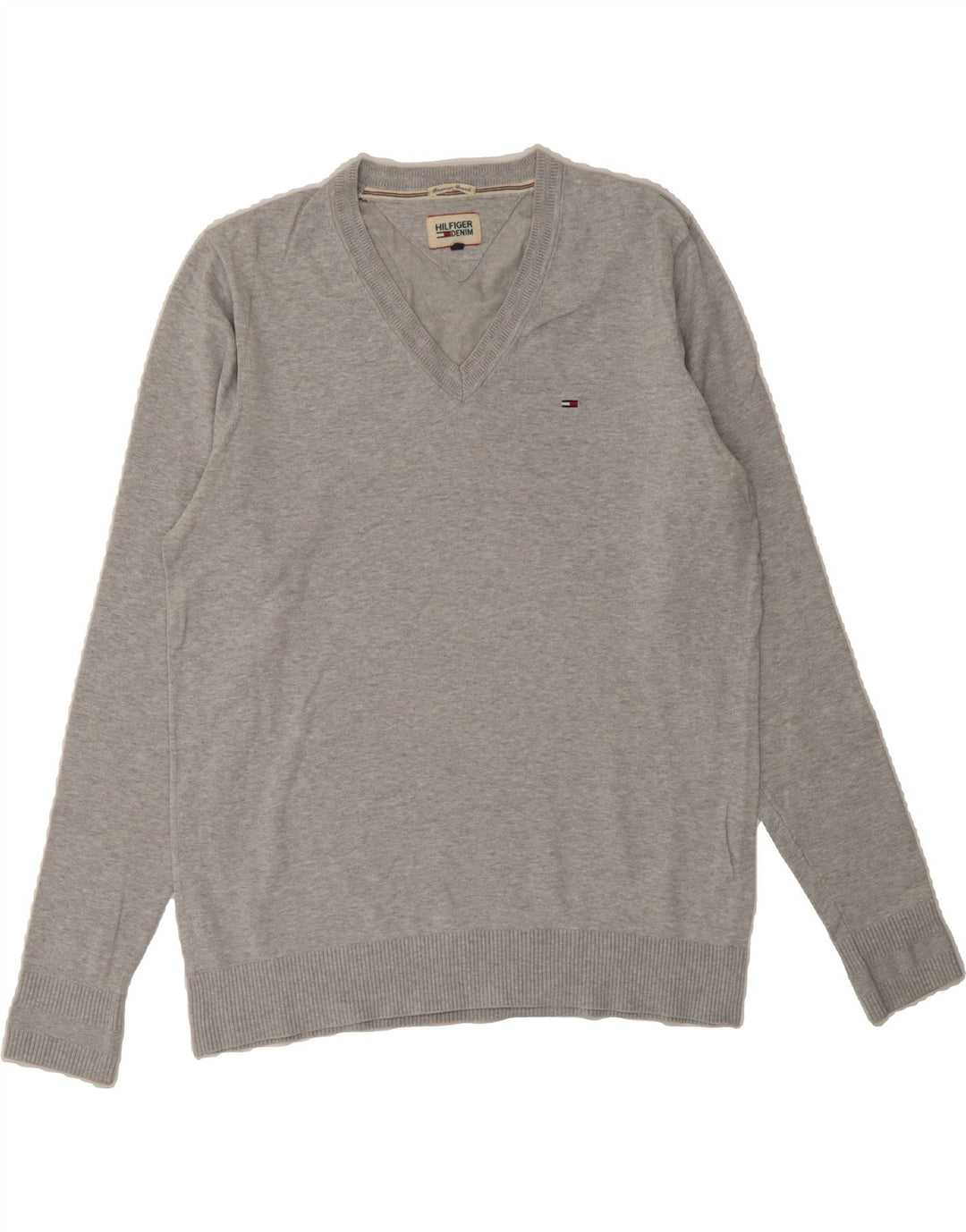 TOMMY HILFIGER Mens V-Neck Jumper Sweater Large Grey Cotton Vintage Tommy Hilfiger and Second-Hand Tommy Hilfiger from Messina Hembry 