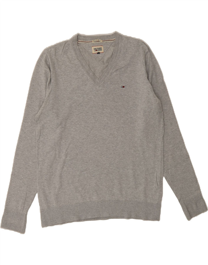 TOMMY HILFIGER Mens V-Neck Jumper Sweater Large Grey Cotton Vintage Tommy Hilfiger and Second-Hand Tommy Hilfiger from Messina Hembry 