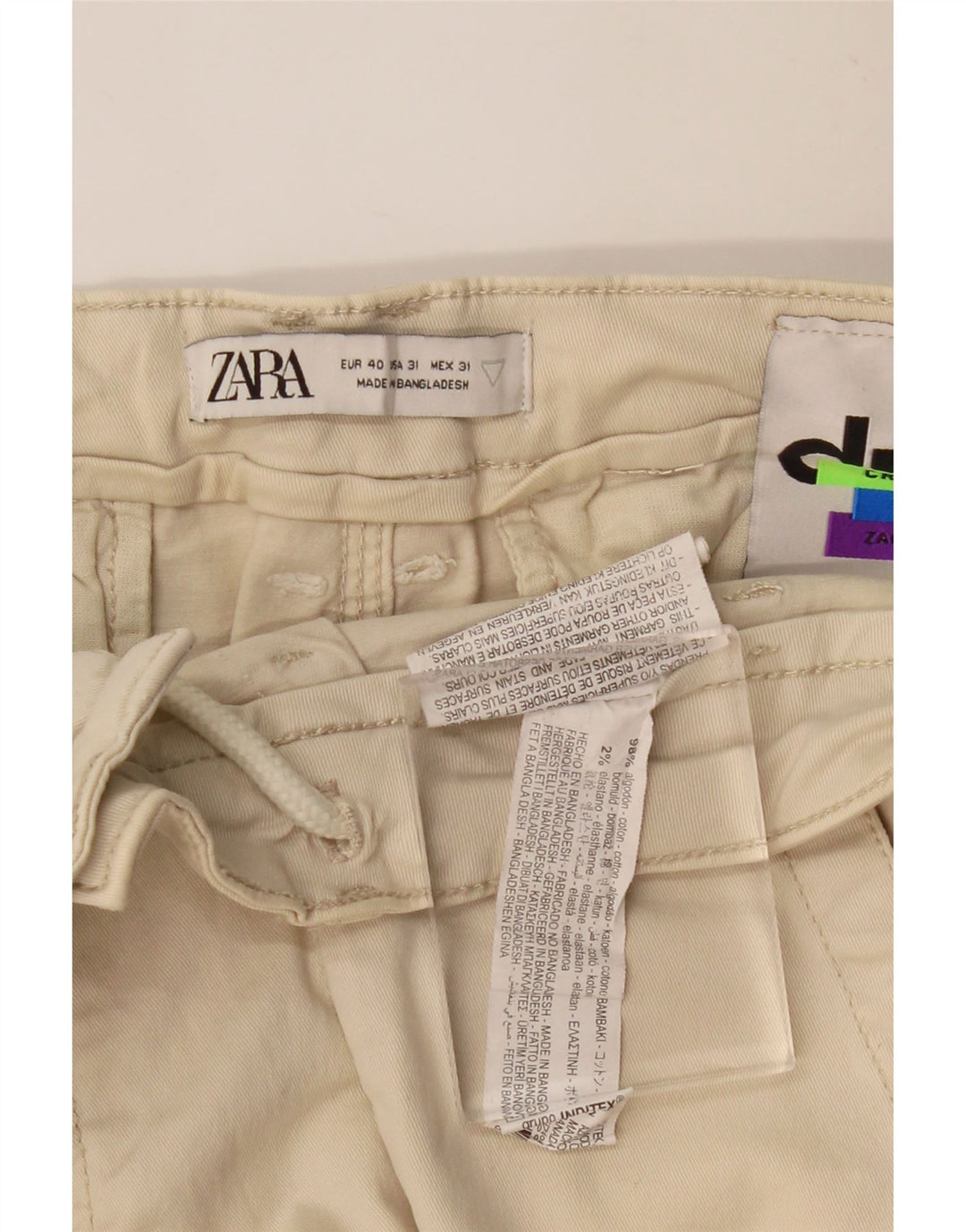 ZARA Pantaloni Cargo Drepți Bărbați EU 40 Mediu L31 L27 Bej Bumbac