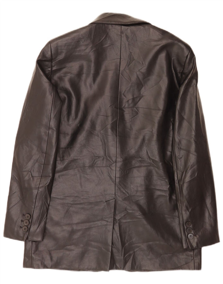 Jachetă Blazer din piele artificială cu 2 nasturi Zara pentru femei UK 14 Medium Black Classic
