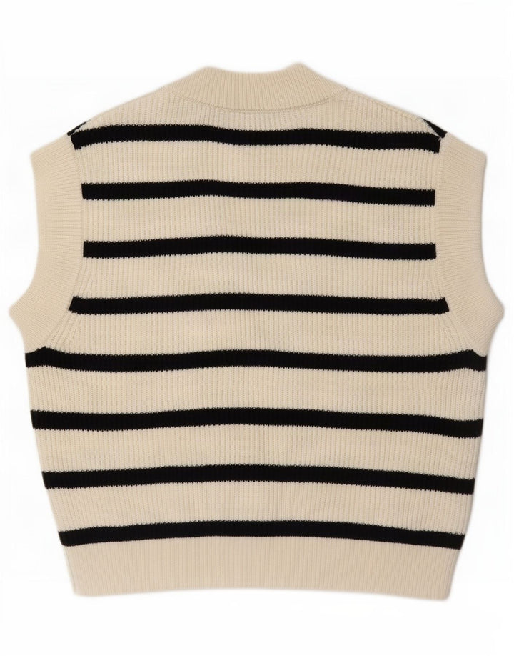Zara Femei Vest Tank Top UK 14 Poliester cu dungi alb mediu mediu