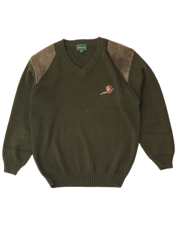 Country Mens Wear Pulover cu decolteu în V EU 40 Lână color bloc verde mediu