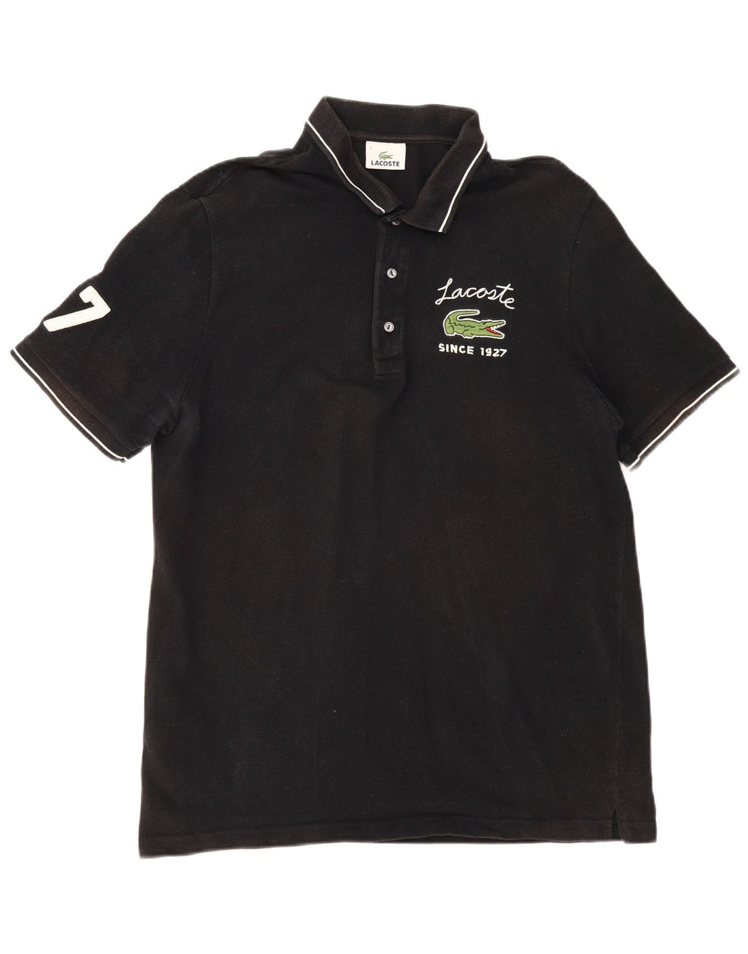 Tricou polo cu grafică LACOSTE pentru bărbați Mărimea 7 2XL Bumbac negru