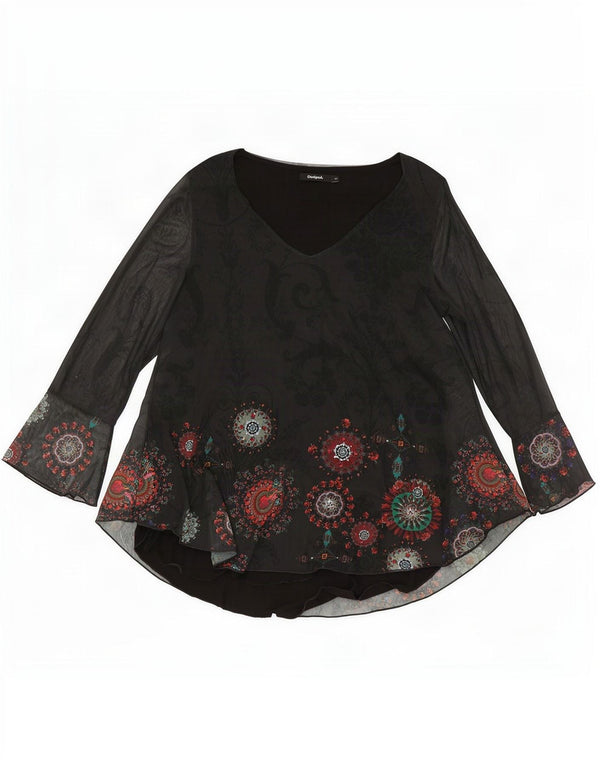 Top cu tunică cu mânecă lungă pentru femei Desigual UK 12 Medium Black Paisley Poliester