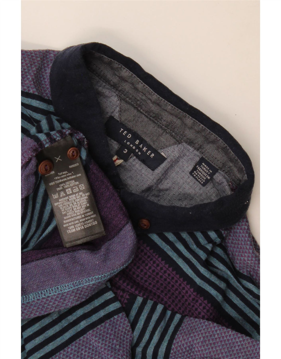 Tricou polo pentru bărbați Ted Baker, mărimea 3, bumbac cu dungi violet mediu