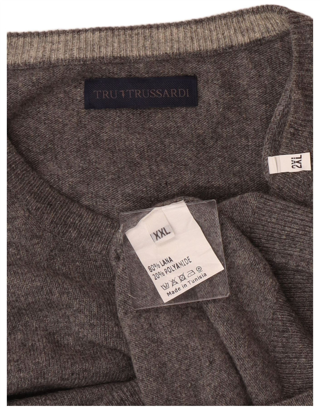 Pulover Trussardi pentru bărbați cu gât crew, 2XL, lână gri