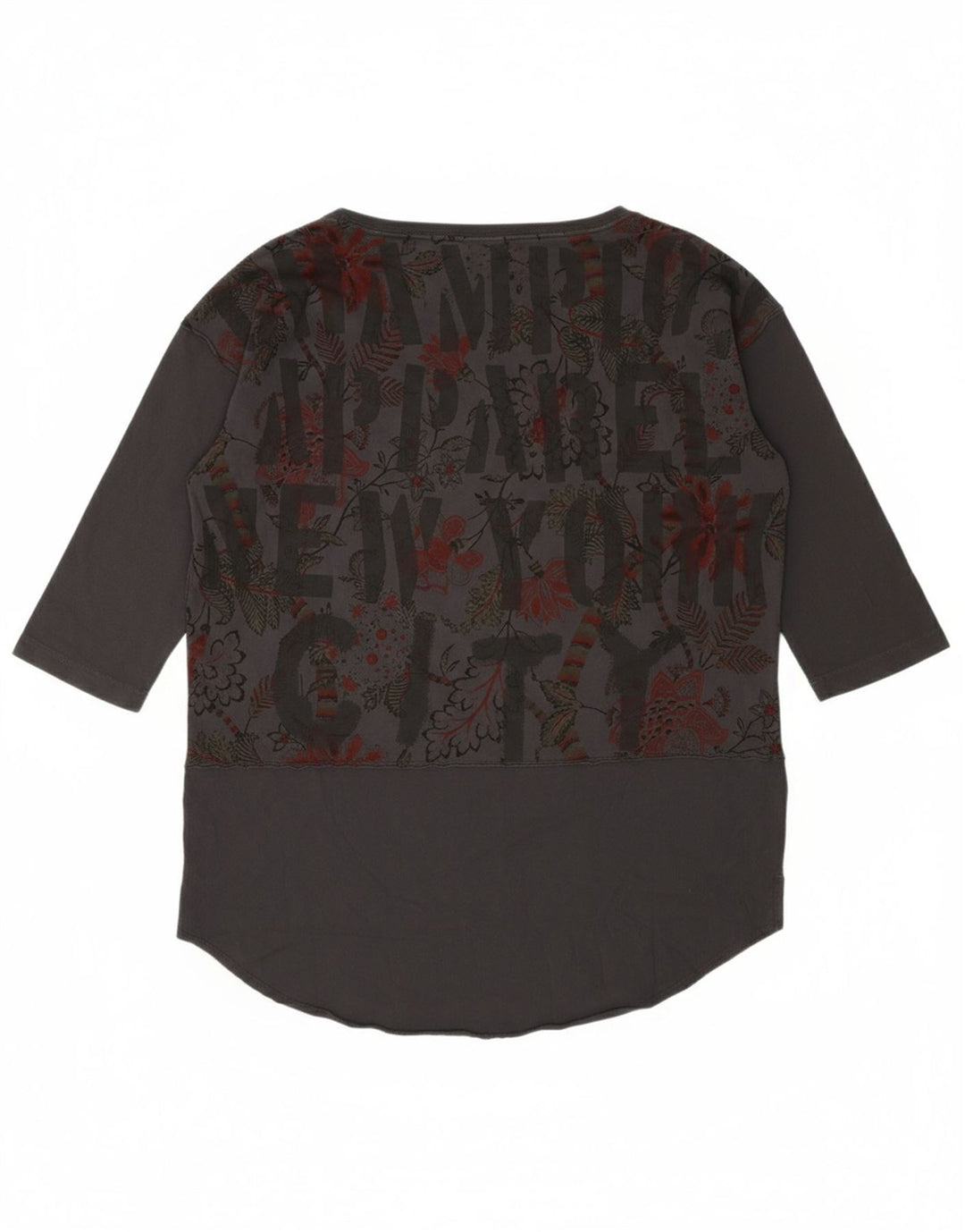 CHAMPION Womens Graphic Top 3/4 Sleeve UK 14 Medium Grey Floral