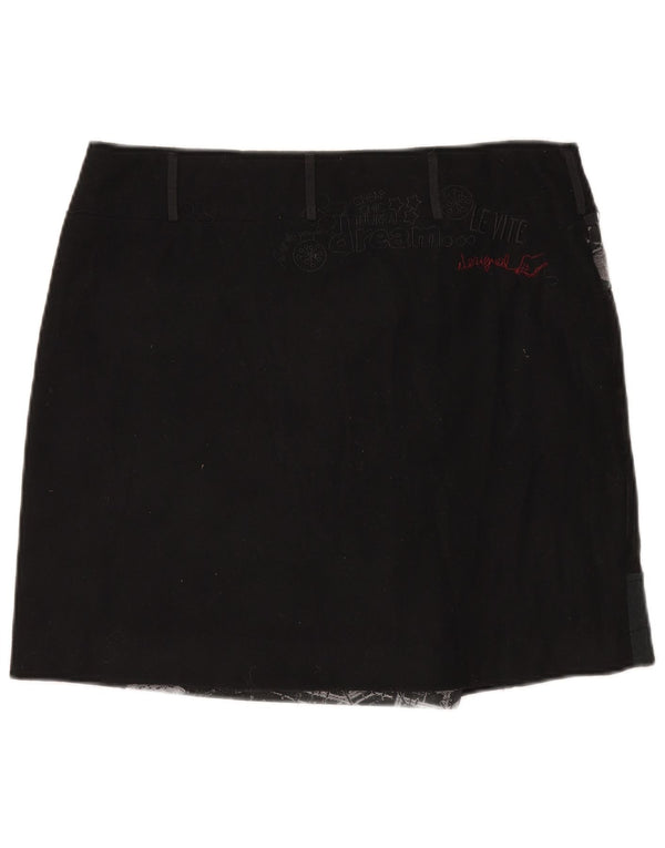 Fusta mini wrap pentru femei Desigual EU 44 XL W35 Lână neagră mozaică