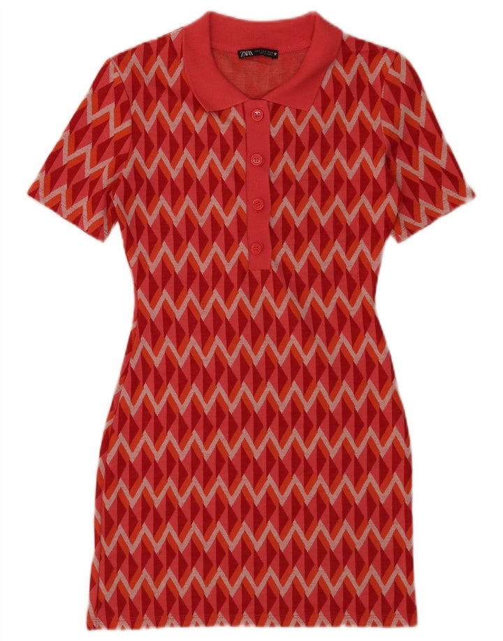 Rochie polo pentru femei Zara UK 10, roșu mic, chevron