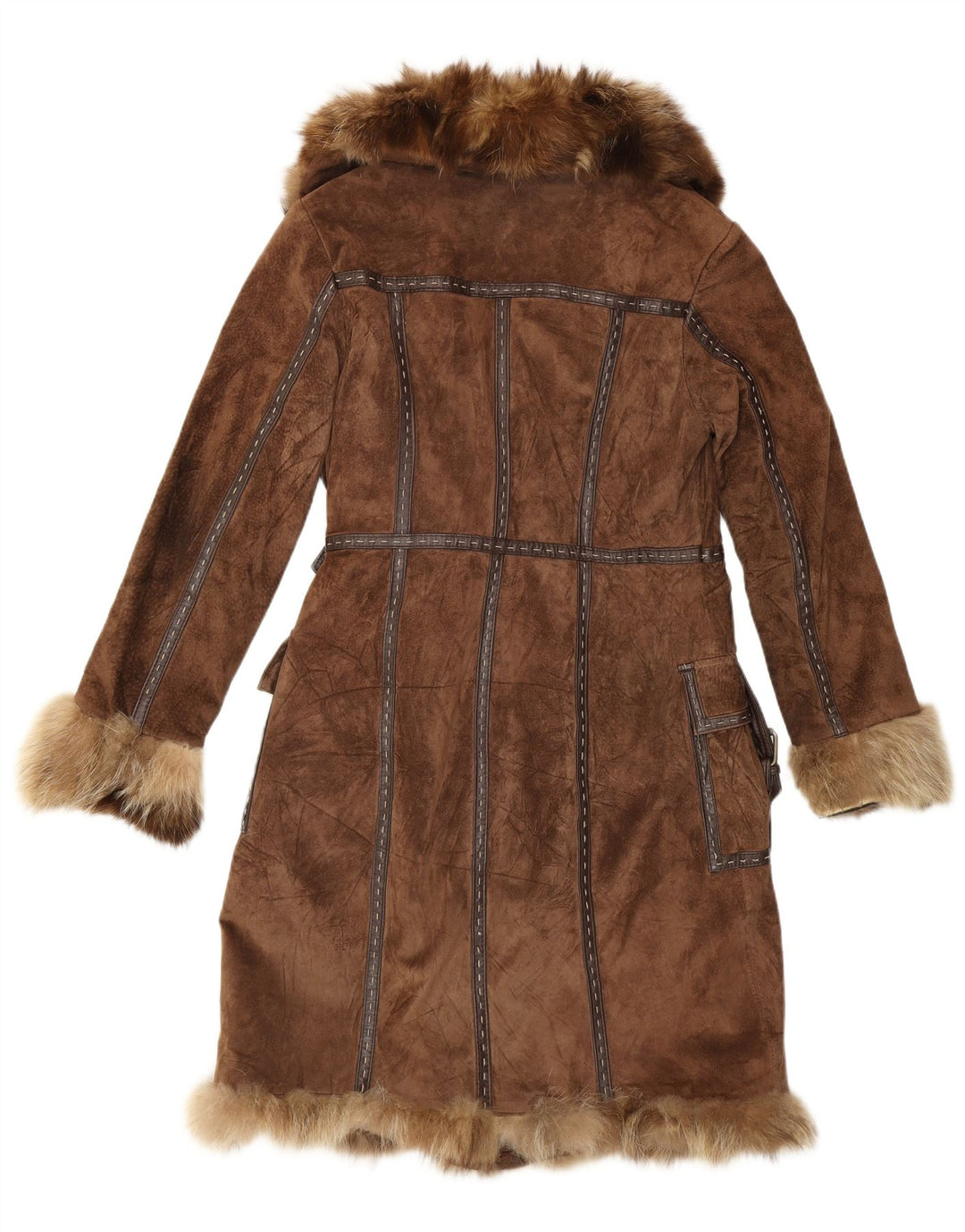 Rene Derhy Pardesiu din piele intoarsa pentru femei UK 14, maro mediu, piele