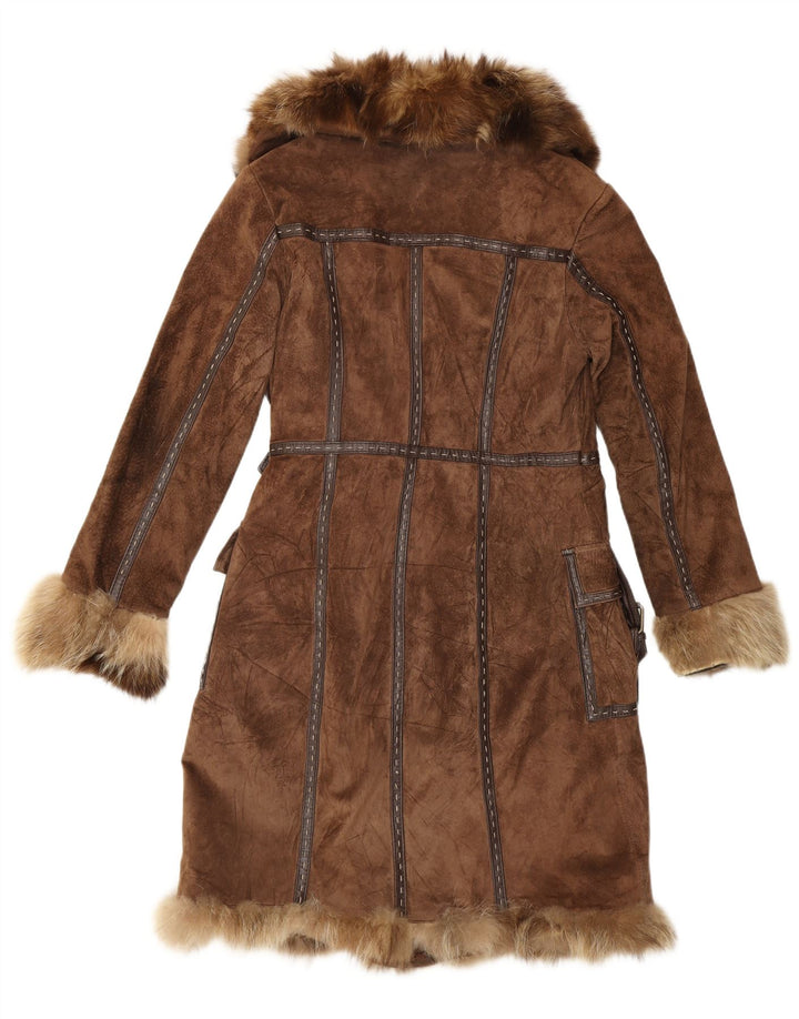 Rene Derhy Pardesiu din piele intoarsa pentru femei UK 14, maro mediu, piele