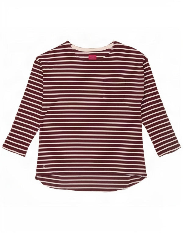 Top pentru femei Joules cu mânecă lungă UK 12 Medium Burgundy, bumbac cu dungi