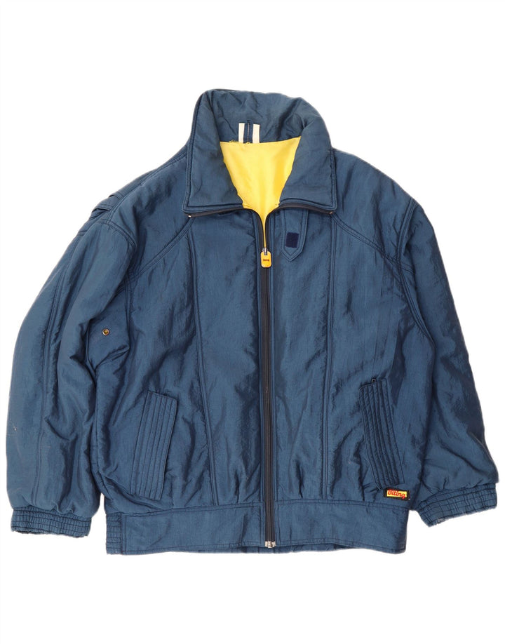 VINTAGE Mens Bomber Jacket UK 38 Medium Navy Blue Polyamide