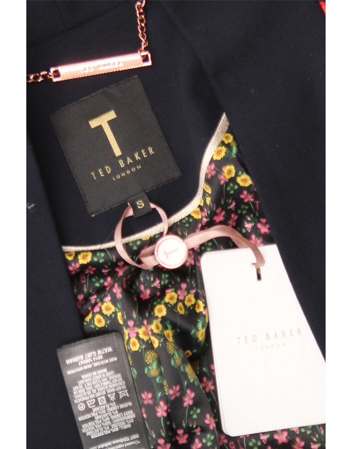 Ted Baker pardesiu supradimensionat pentru femei cu mâneci 3/4 UK 10 mic albastru marin floral