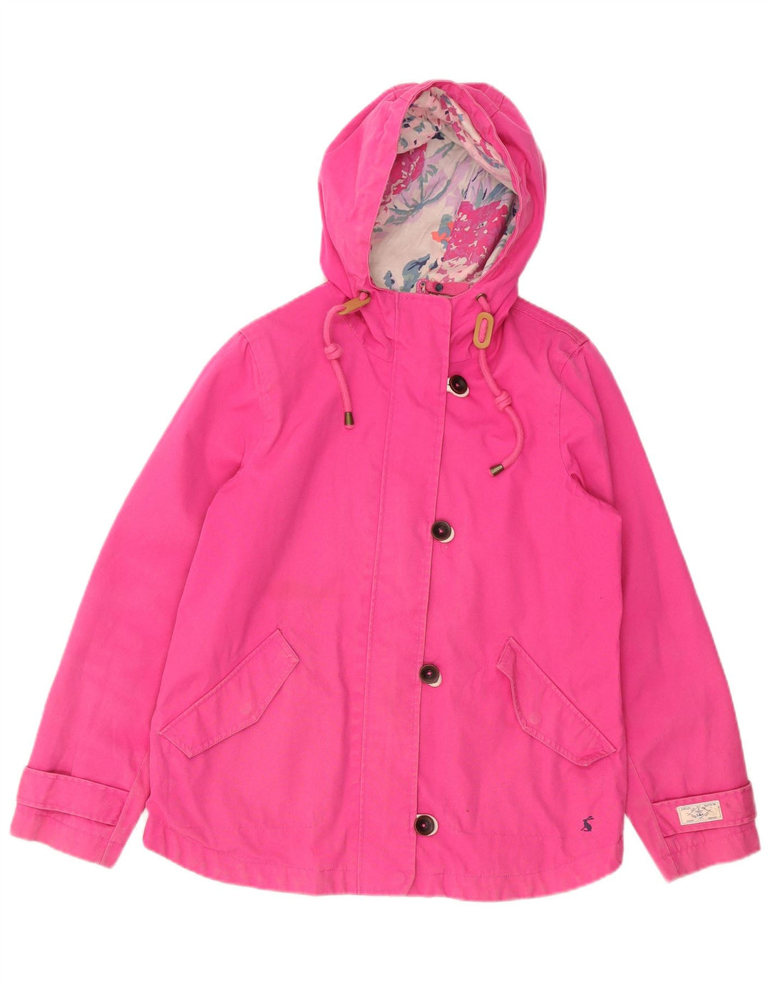 JOULES Womens Hooded Rain Jacket UK 12 Medium Pink Cotton