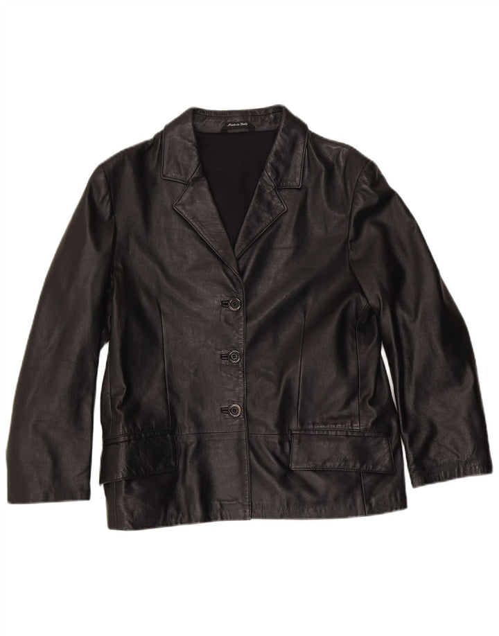 Jachetă vintage din piele cu 3 nasturi pentru femei IT 48 XL din piele neagră