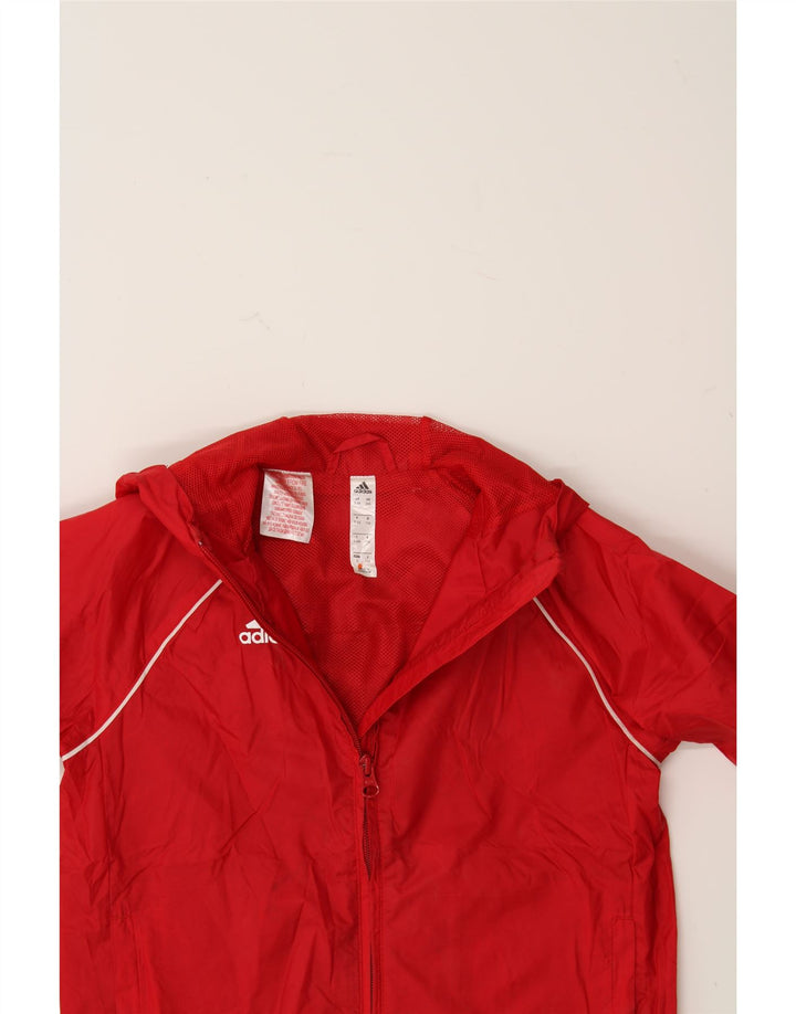 ADIDAS Boys Hooded Rain Jacket 5-6 Years Red Nylon Vintage Adidas and Second-Hand Adidas from Messina Hembry 