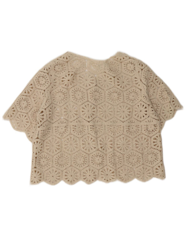 Top cardigan vintage pentru femei din croșetat UK 14 Bej mediu