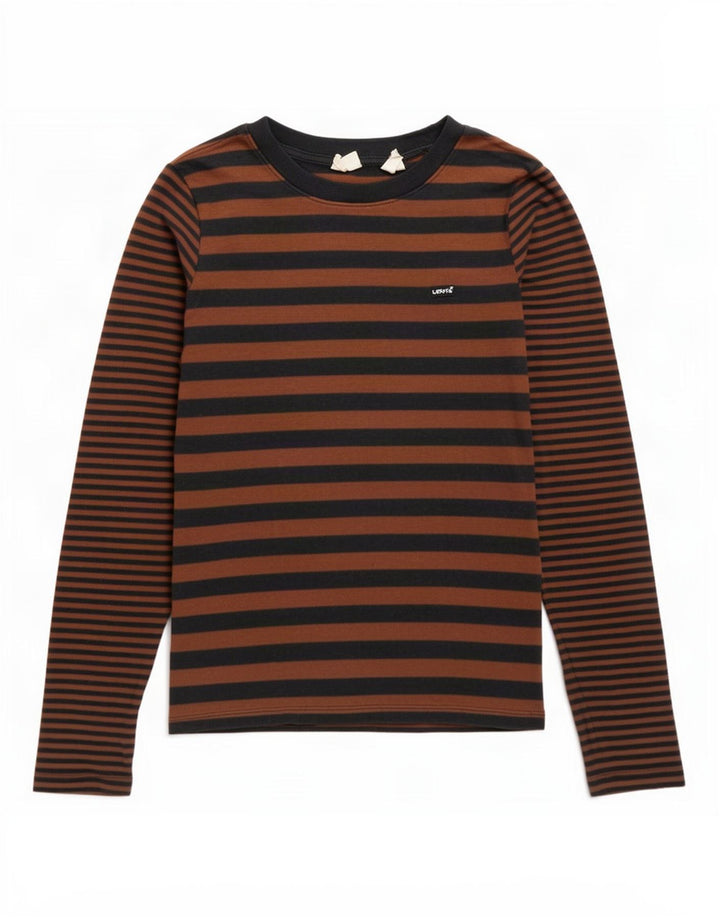Levi's Top pentru femei cu mânecă lungă UK 14, bumbac cu dungi maro mediu