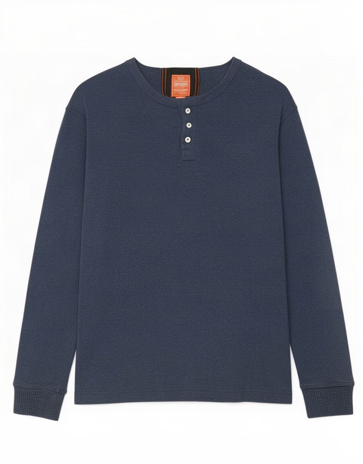 Top pentru bărbați Superdry cu mânecă lungă, mediu, bleumarin, bumbac