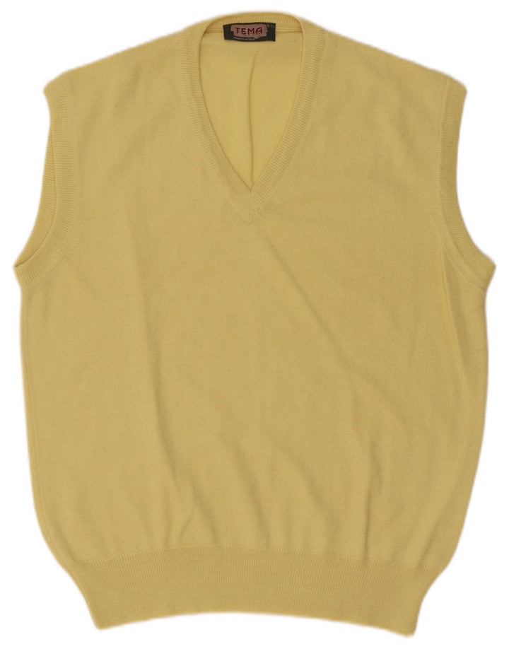 Vintage Mens Vest Tank Top IT 50 Medium Galben Lână