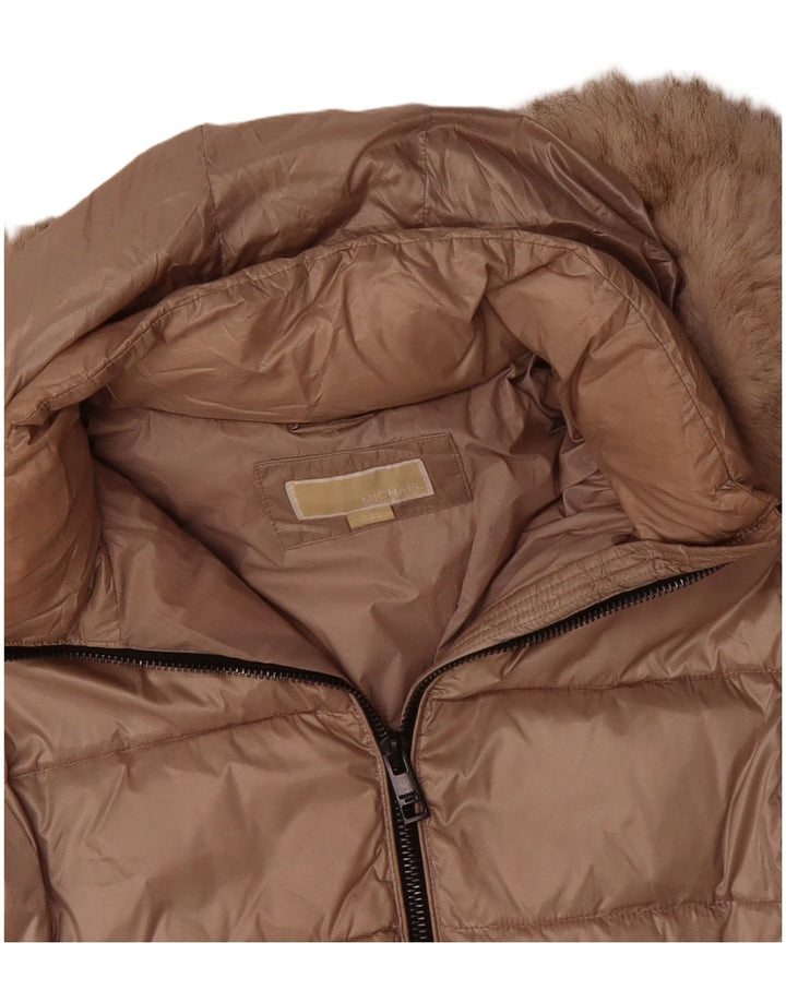 MICHAEL KORS Womens Hooded Padded Jacket UK 18 XL Beige Polyester