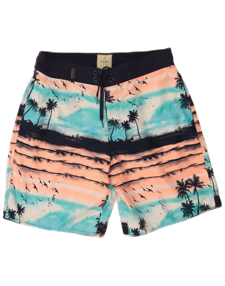 Pantaloni scurți de înot vintage pentru bărbați, mari, albastru din poliester hawaian