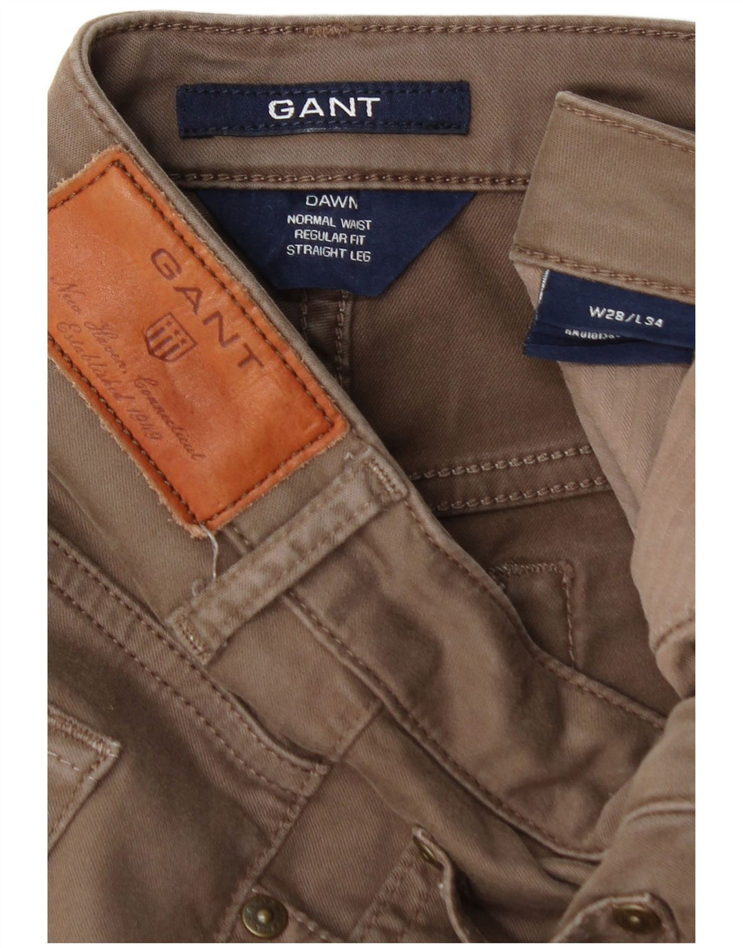 Pantaloni chino pentru femei GANT Dawn drepti, cu ajustare normală, L28 L29, bumbac maro