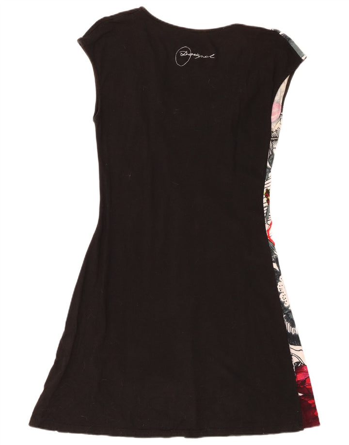 Desigual Womens Basic Dress UK 12 Medium Black Floral Bumbac