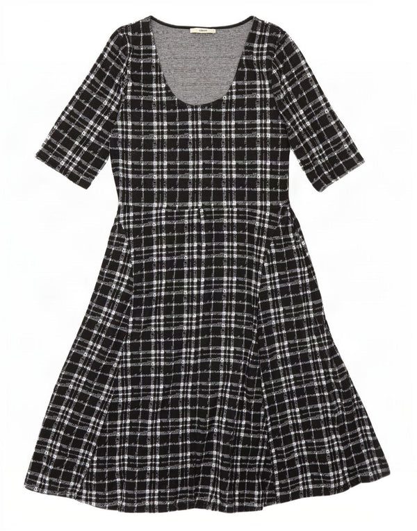 Rochie A-Line Oasis pentru femei cu mâneci 3/4 UK 14, mare, poliester cu carouri negru