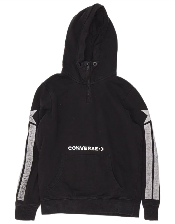 Pulover Converse pentru bărbați, cu fermoar și gât, cu glugă, negru mediu