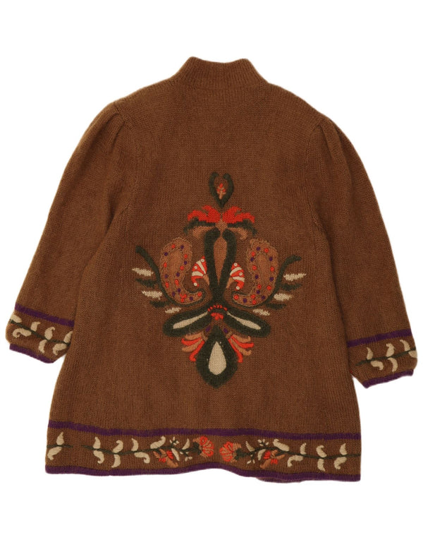 Pulover cardigan cu paragate cu grafic pentru femei vintage UK 14, maro mediu, floral