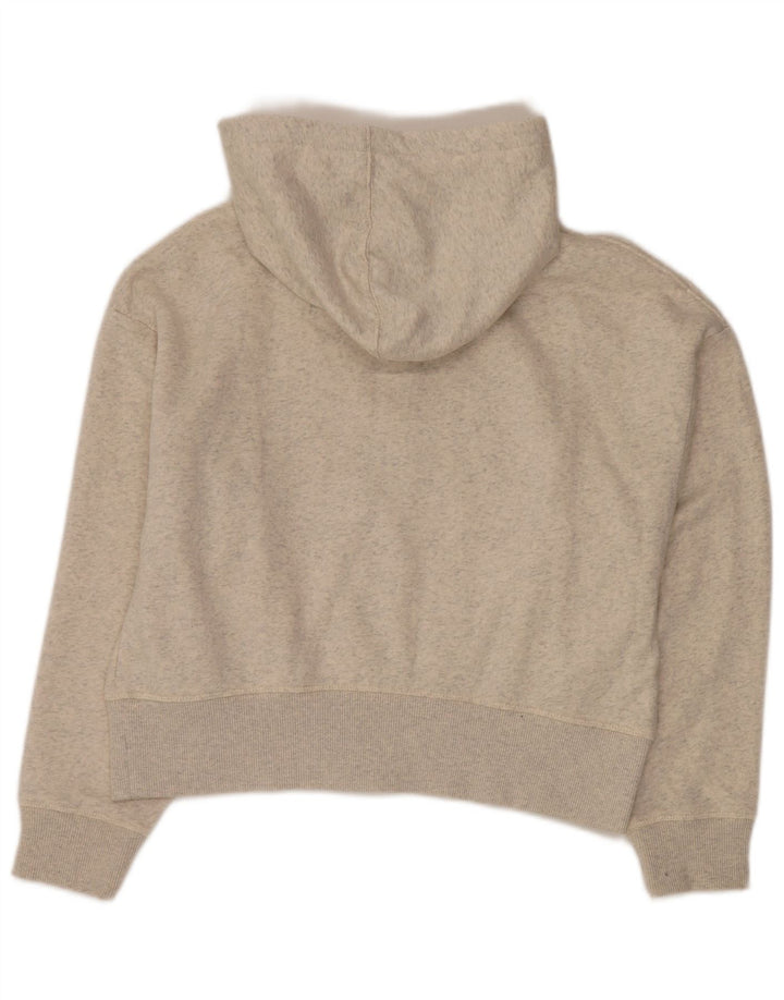 CALVIN KLEIN Pulover crop cu capota cu fermoar pentru femei UK 10, mic, alb, pete