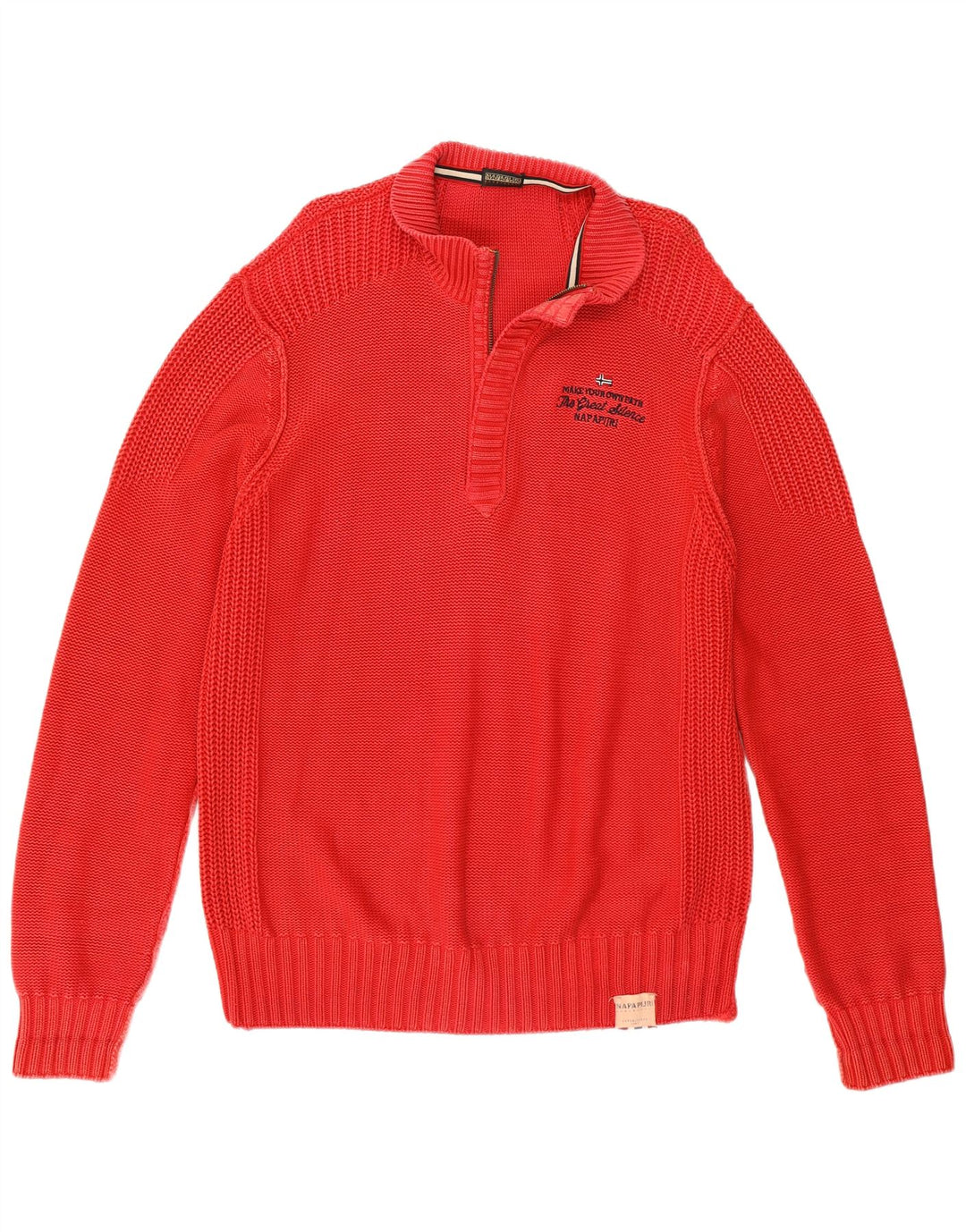 NAPAPIJRI Mens Zip Neck Jumper Sweater Large Red Cotton