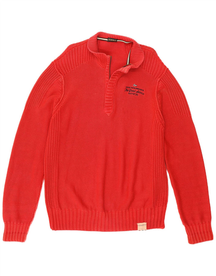 NAPAPIJRI Mens Zip Neck Jumper Sweater Large Red Cotton