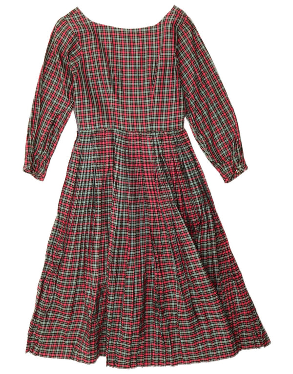 Rochie A-Line cu mânecă lungă de epocă pentru femei UK 8 Small Red Check