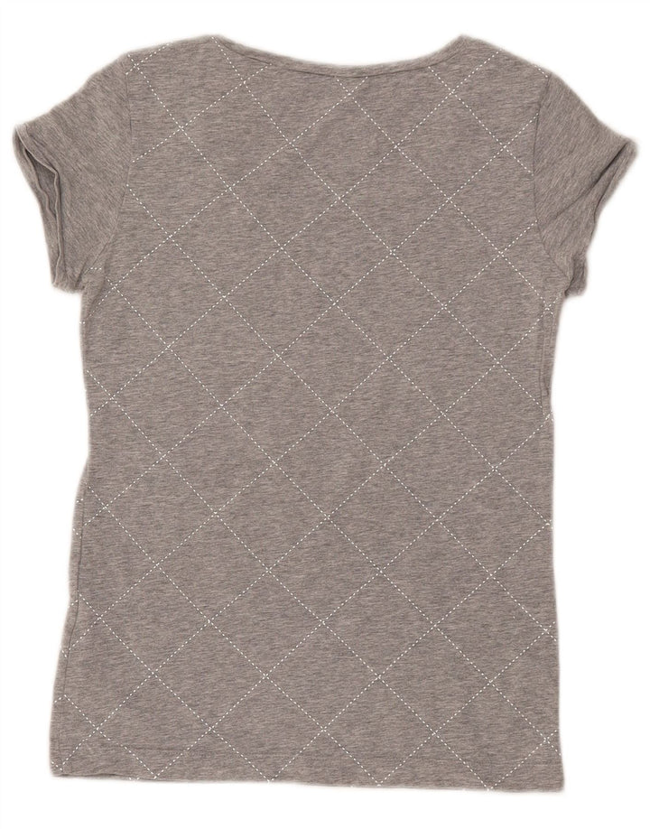 LOTTO Womens T-Shirt Top UK 12 Medium Grey Argyle/Diamond Cotton