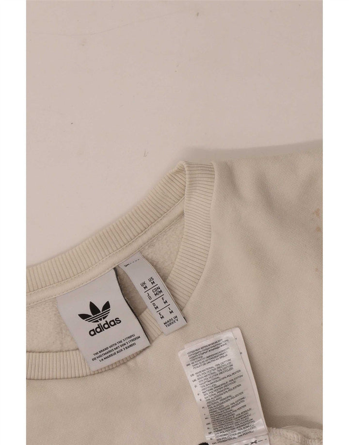 Pulover de hanorac grafic Adidas pentru femei UK 14 Bumbac alb mediu mediu